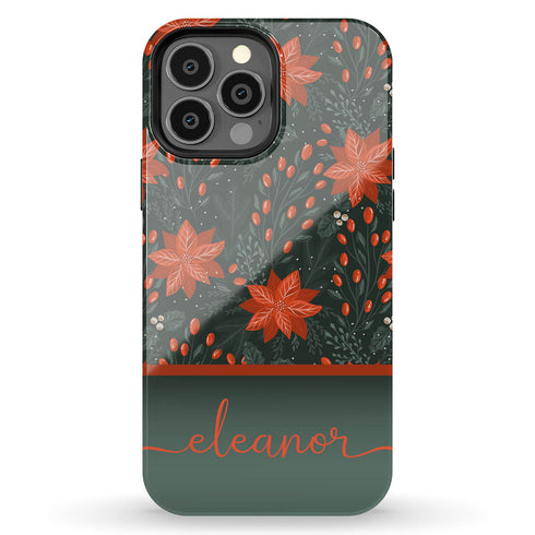 Christmas Flowers Custom Name iPhone Case